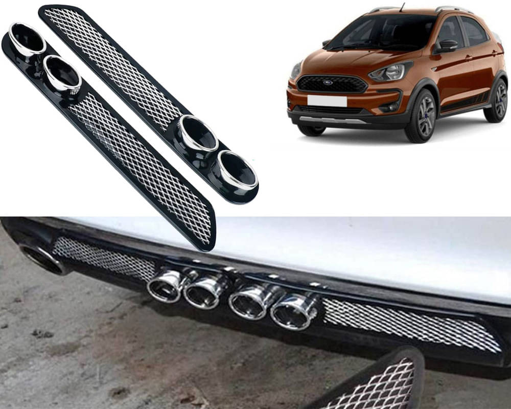 Rear Dual Tip Bumper Lip Diffuser Car Back Bumper Spoiler Lip Splitter Chrome Compatible with Figo Aspire Free Style Rear Dual Tip Bumper Lip Diffuser Car Back Bumper Spoiler Lip Splitter Chrome Compatible with Figo Aspire Free Style