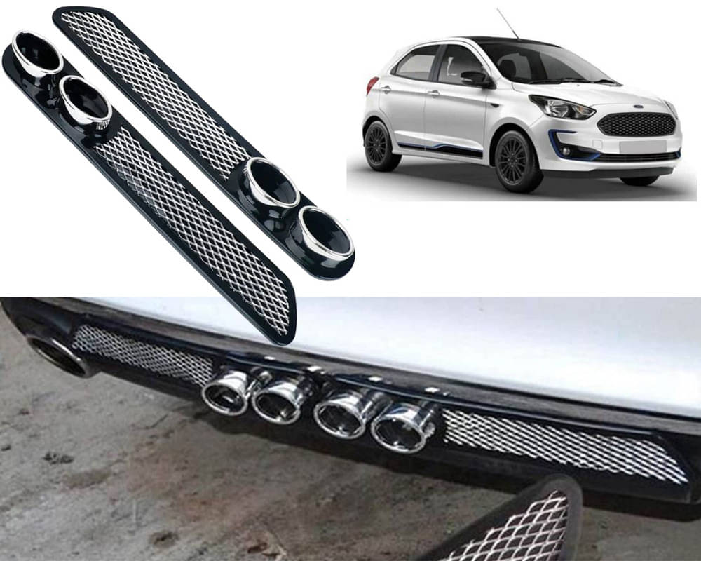     			Rear Dual Tip Bumper Lip Diffuser Car Back Bumper Spoiler Lip Splitter Chrome Compatible with Figo 2019