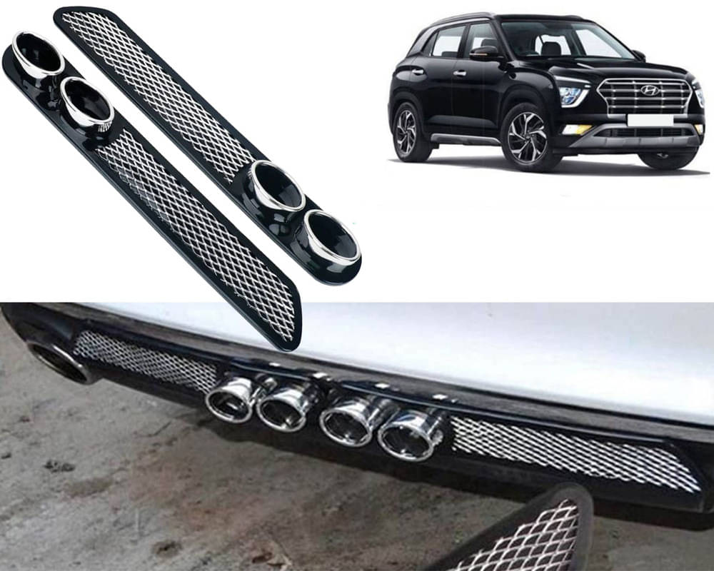     			Rear Dual Tip Bumper Lip Diffuser Car Back Bumper Spoiler Lip Splitter Chrome Compatible with Creta 2020