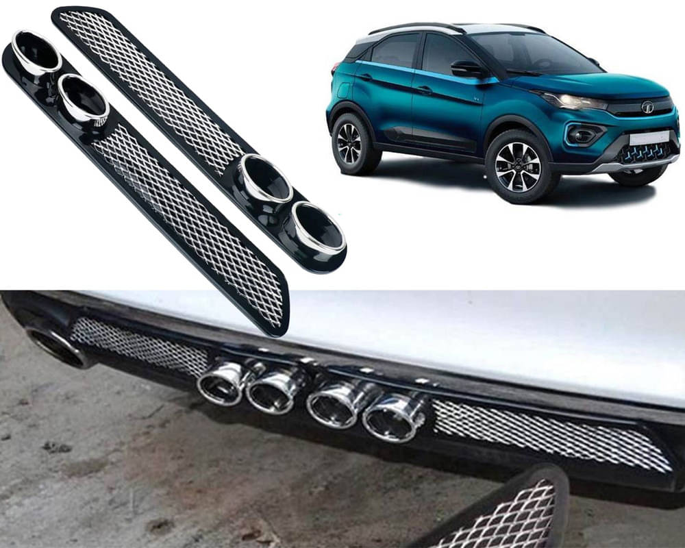     			Rear Dual Tip Bumper Lip Diffuser Car Back Bumper Spoiler Lip Splitter Chrome Compatible with Nexon EV