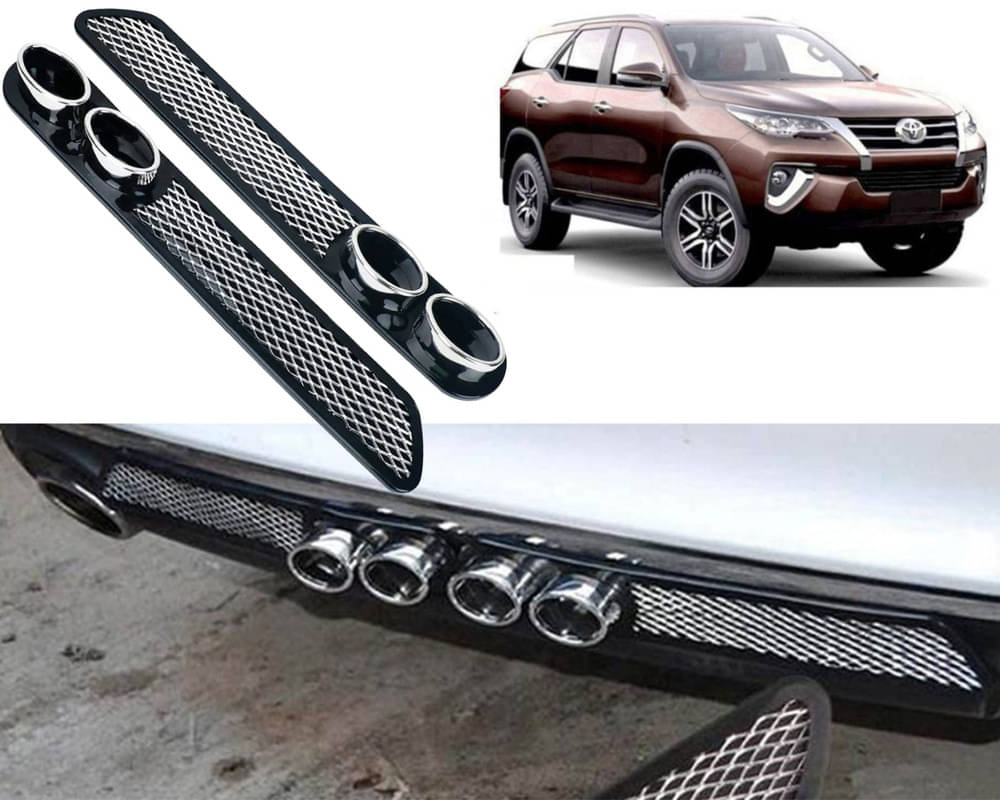     			Rear Dual Tip Bumper Lip Diffuser Car Back Bumper Spoiler Lip Splitter Chrome Compatible with Fortuner 2016