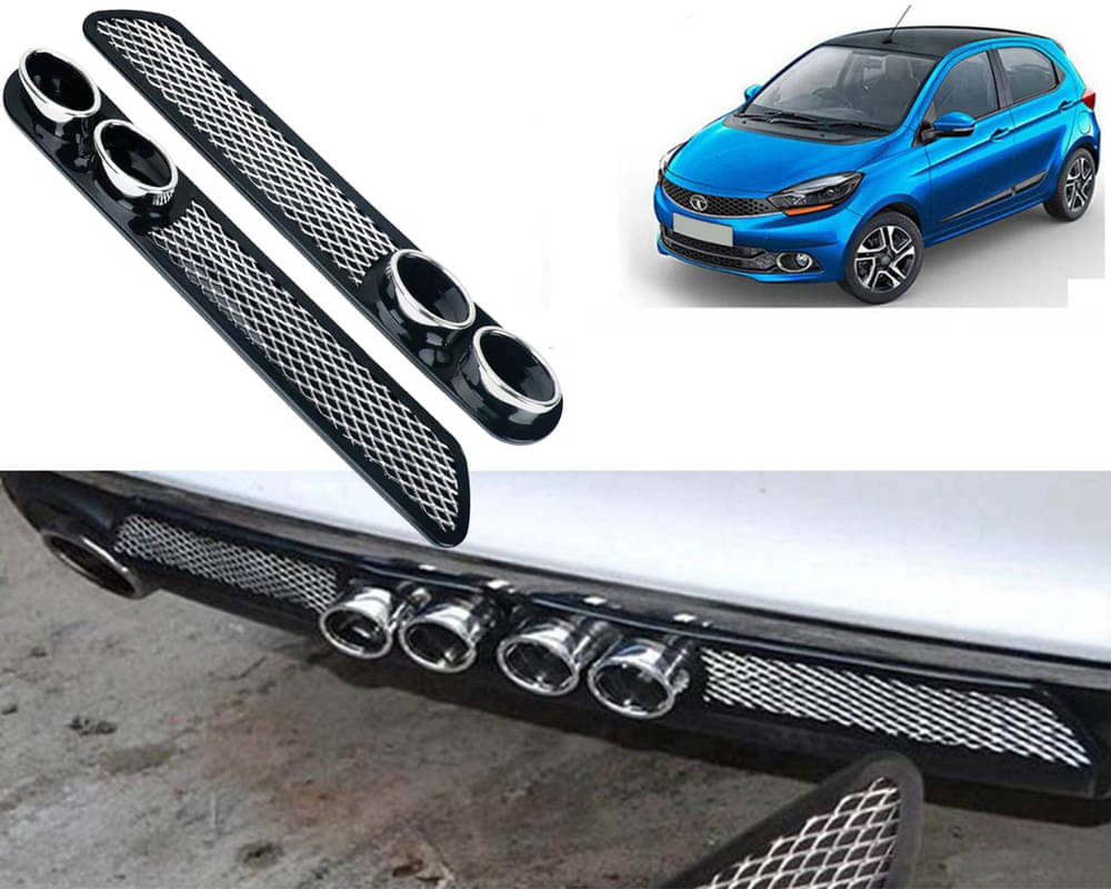    			Rear Dual Tip Bumper Lip Diffuser Car Back Bumper Spoiler Lip Splitter Chrome Compatible with Tiago 2019