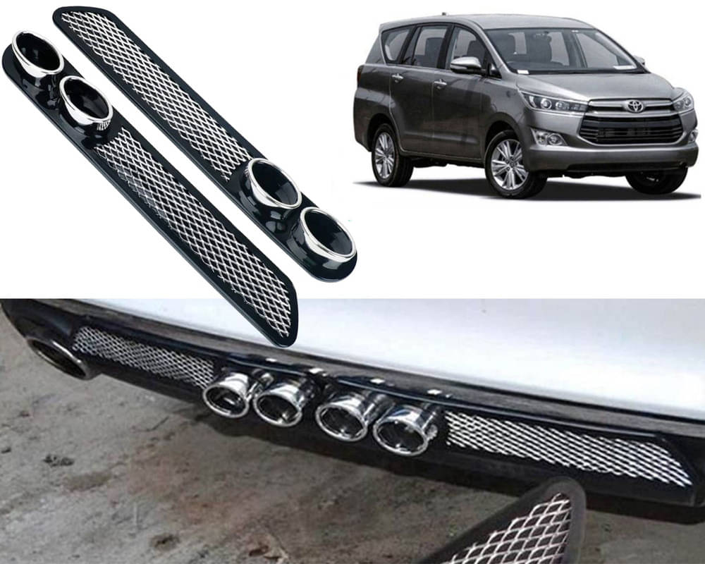     			Rear Dual Tip Bumper Lip Diffuser Car Back Bumper Spoiler Lip Splitter Chrome Compatible with Innova Crysta 2016
