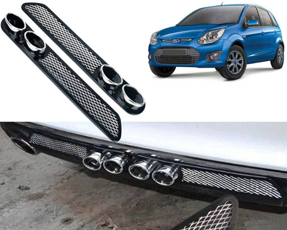     			Rear Dual Tip Bumper Lip Diffuser Car Back Bumper Spoiler Lip Splitter Chrome Compatible with Figo Type-2