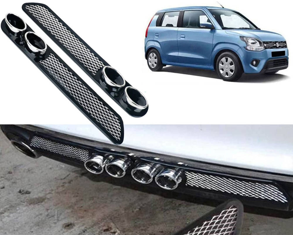 Rear Dual Tip Bumper Lip Diffuser Car Back Bumper Spoiler Lip Splitter Chrome Compatible with WagonR 2019 Rear Dual Tip Bumper Lip Diffuser Car Back Bumper Spoiler Lip Splitter Chrome Compatible with WagonR 2019