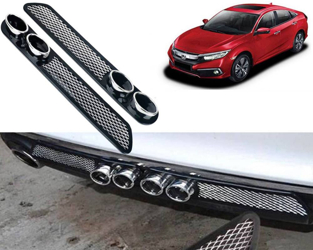     			Rear Dual Tip Bumper Lip Diffuser Car Back Bumper Spoiler Lip Splitter Chrome Compatible with Civic 2019