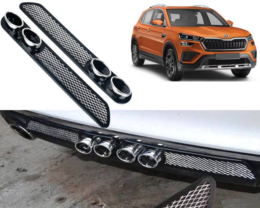 Rear Dual Tip Bumper Lip Diffuser Car Back Bumper Spoiler Lip Splitter Chrome Compatible with Kushaq Rear Dual Tip Bumper Lip Diffuser Car Back Bumper Spoiler Lip Splitter Chrome Compatible with Kushaq