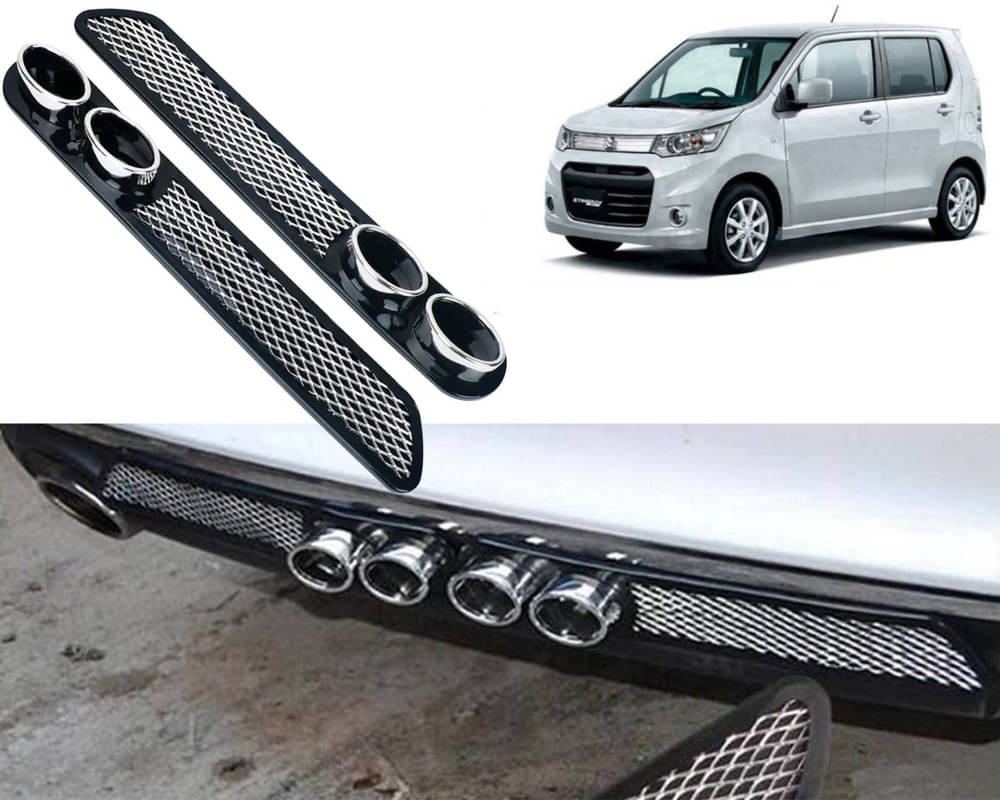     			Rear Dual Tip Bumper Lip Diffuser Car Back Bumper Spoiler Lip Splitter Chrome Compatible with WagonR Stingray