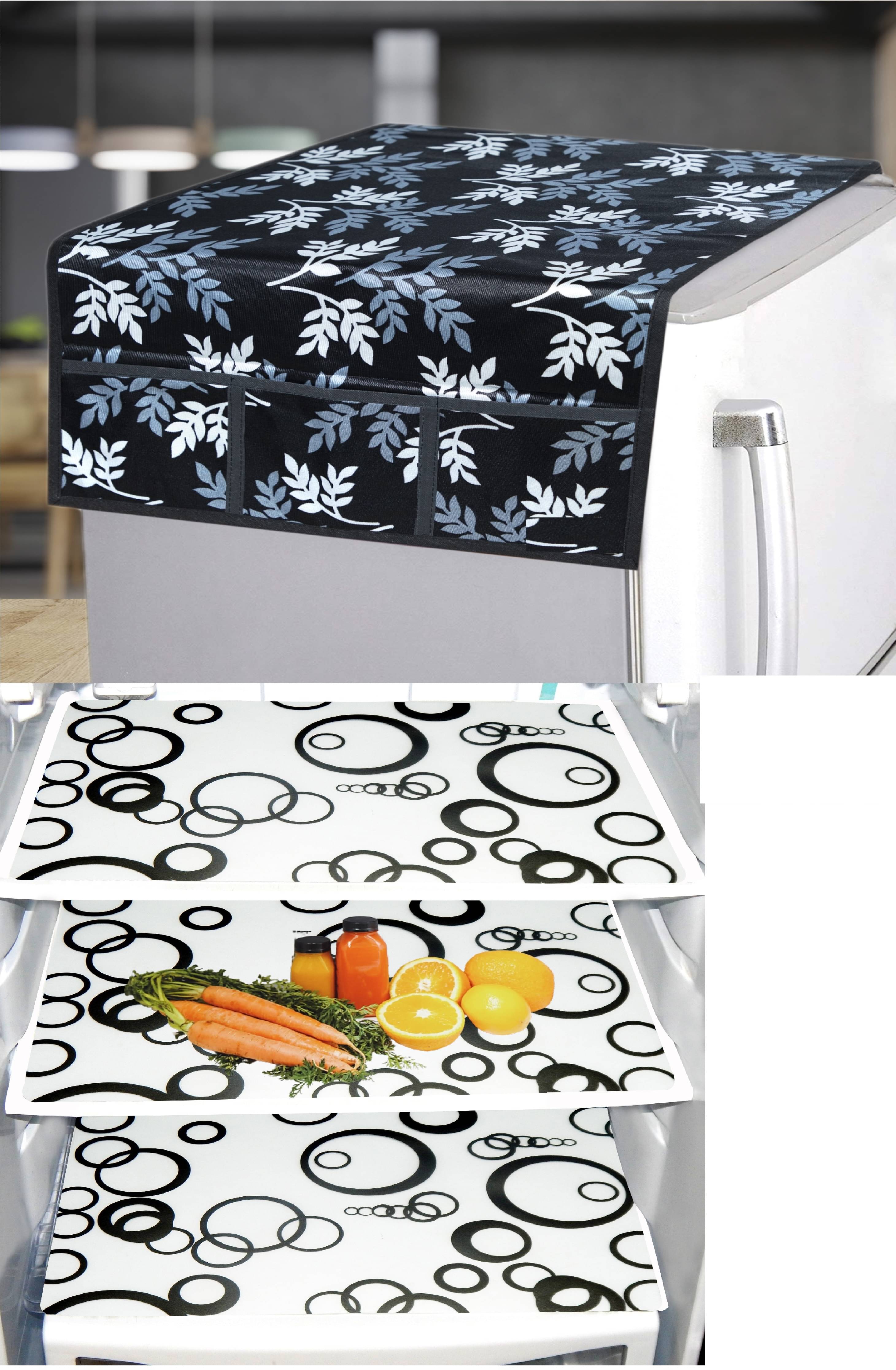     			Revexo PVC Floral Fridge Mat & Cover ( 40 30 ) Pack of 4 - Multicolor