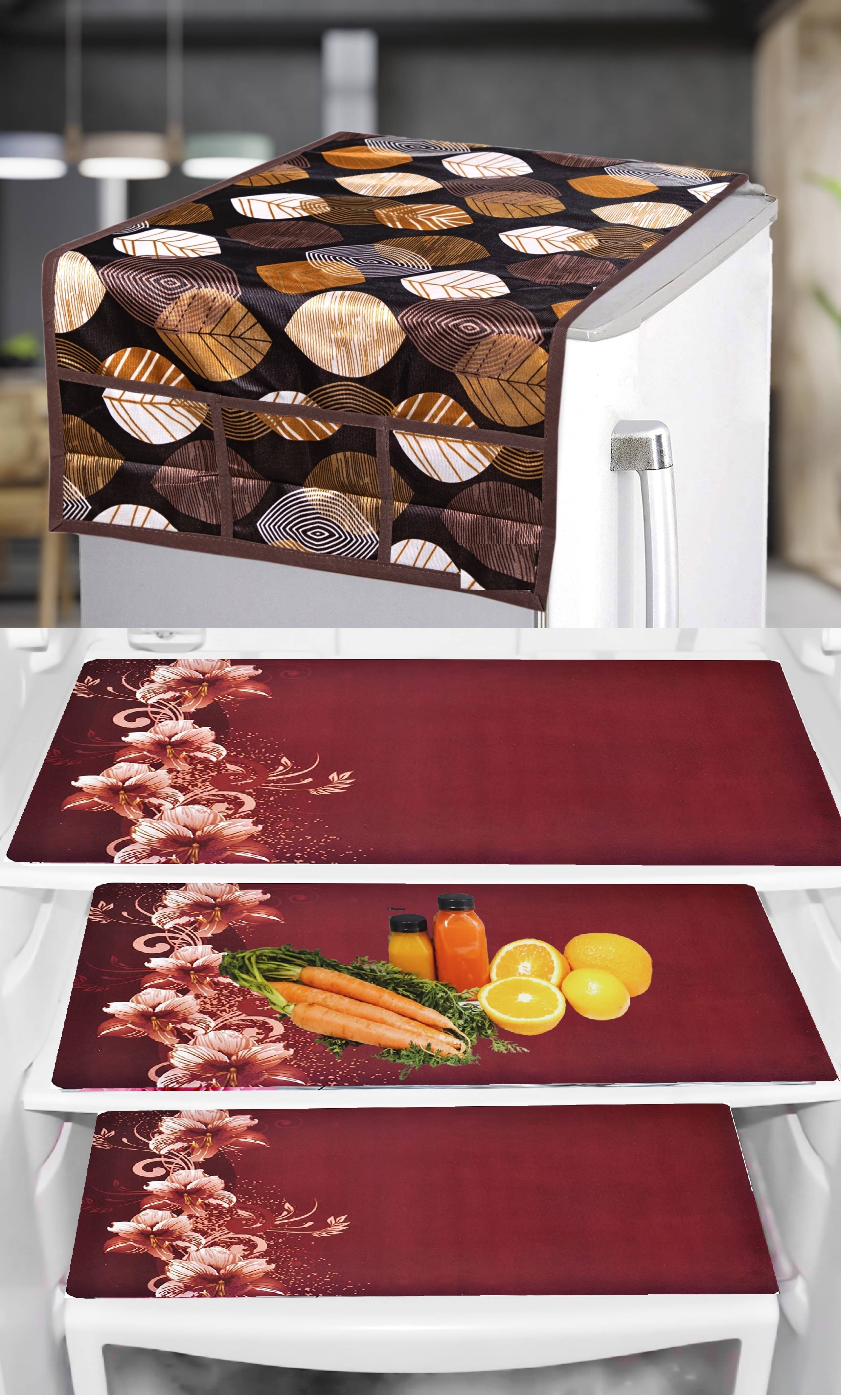     			Revexo PVC Floral Fridge Mat & Cover ( 40 30 ) Pack of 4 - Multicolor