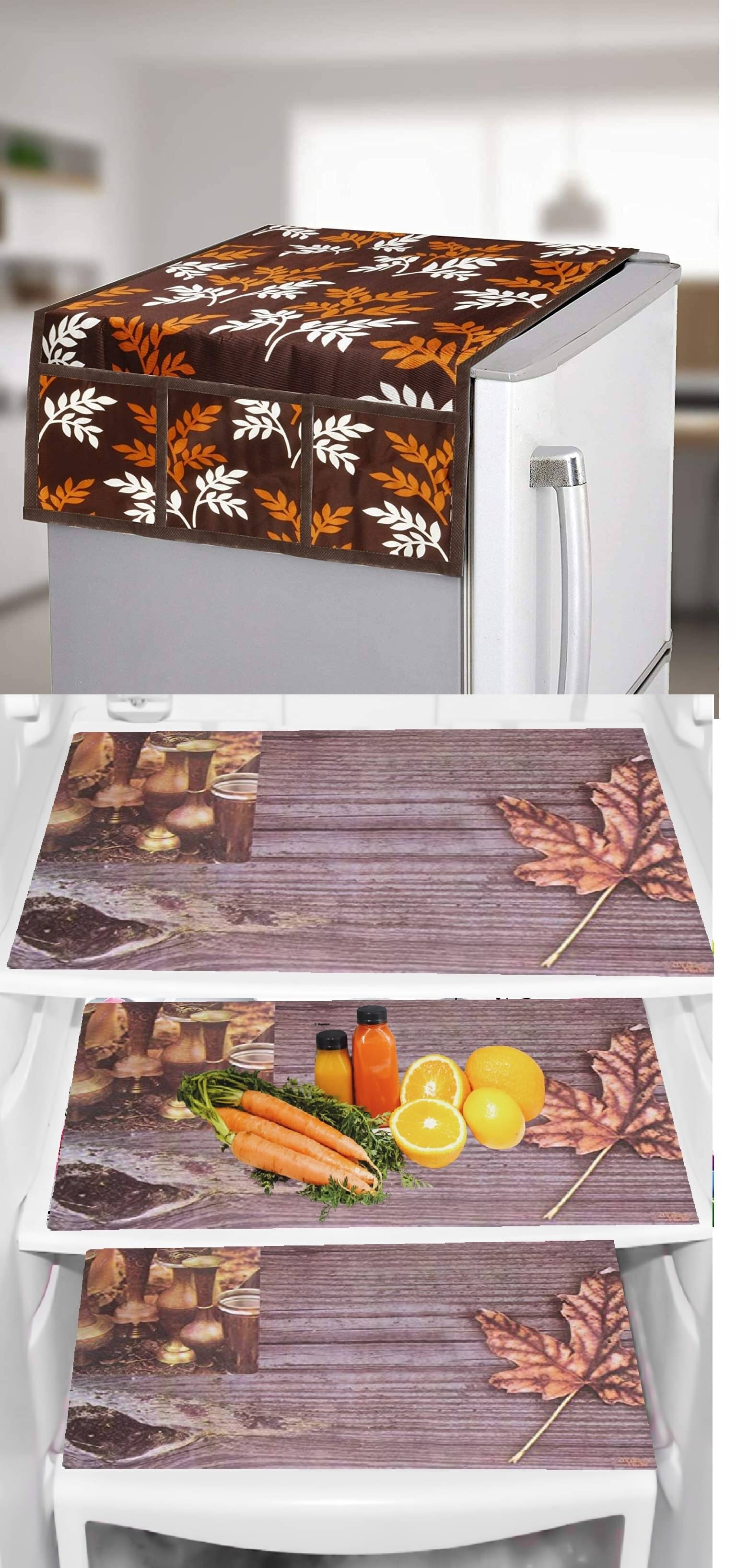 Revexo PVC Floral Fridge Mat & Cover ( 40 30 ) Pack of 4 - Multicolor Revexo PVC Floral Fridge Mat & Cover ( 40 30 ) Pack of 4 - Multicolor