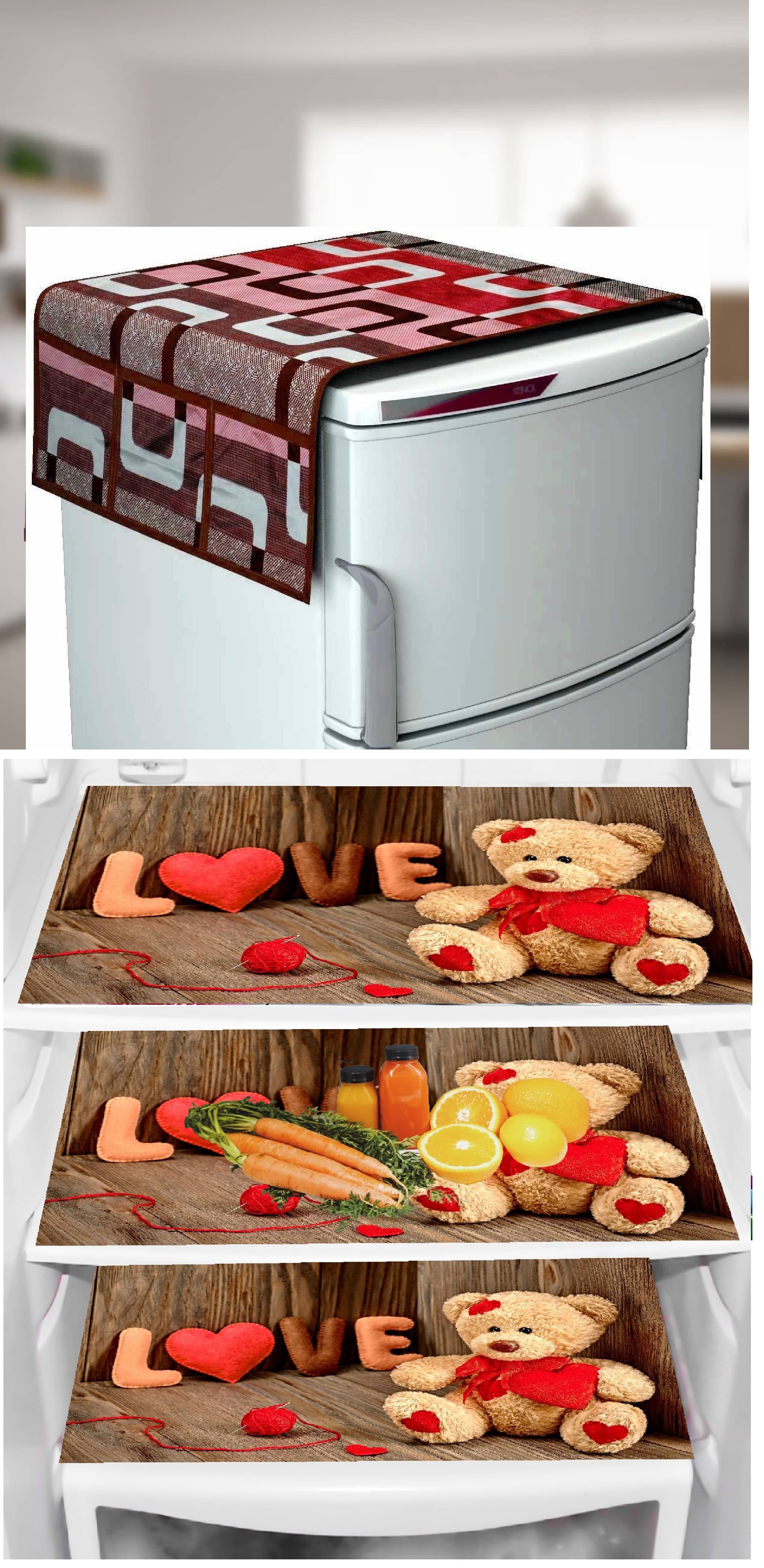     			Revexo PVC Floral Fridge Mat & Cover ( 40 30 ) Pack of 4 - Multicolor