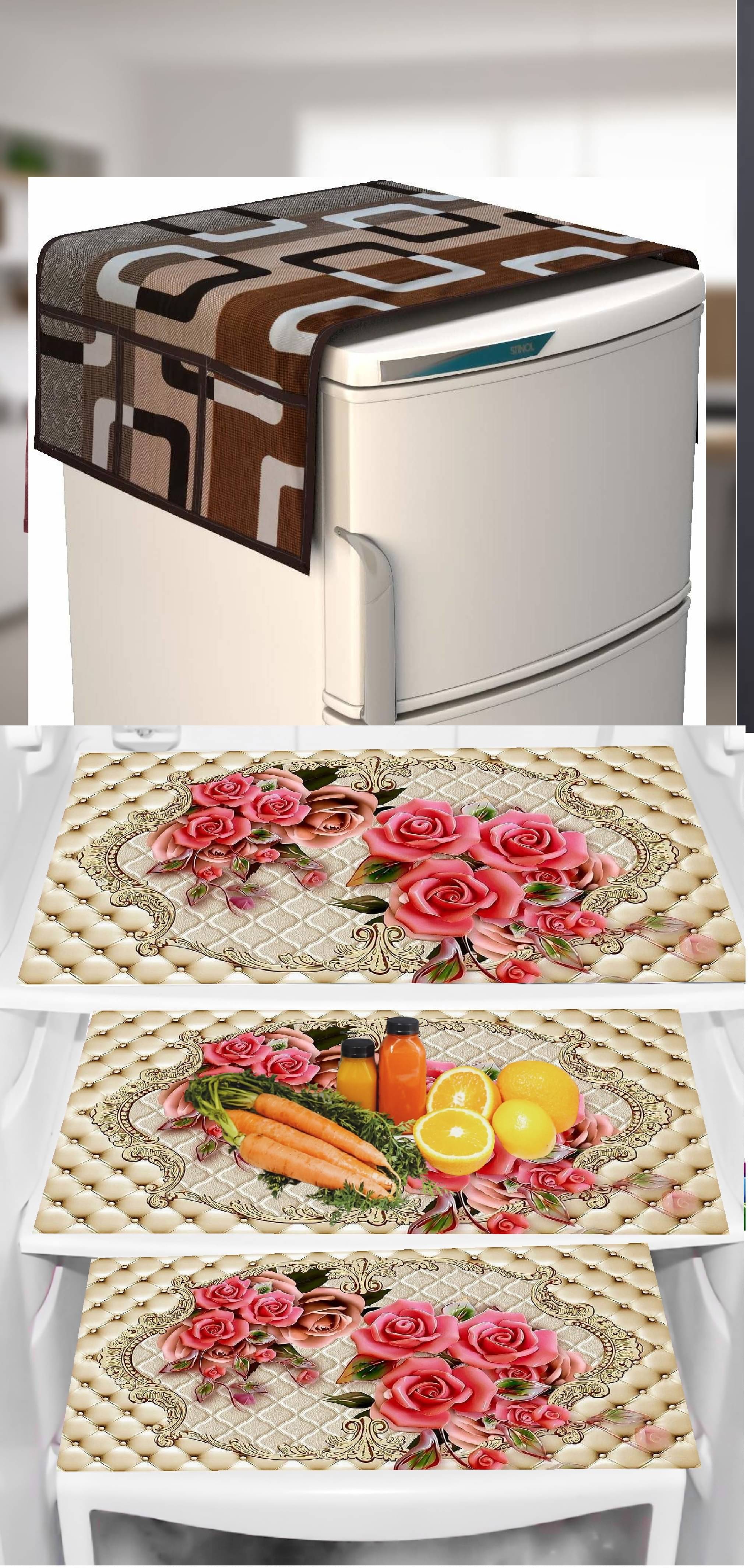 Revexo PVC Floral Fridge Mat & Cover ( 40 30 ) Pack of 4 - Multicolor Revexo PVC Floral Fridge Mat & Cover ( 40 30 ) Pack of 4 - Multicolor