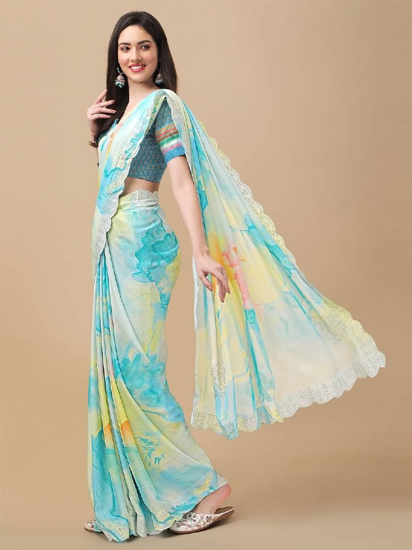     			Shree Sai Enterprise Chiffon Printed Regular Saree With Stitched Blouse ( Sky Blue )