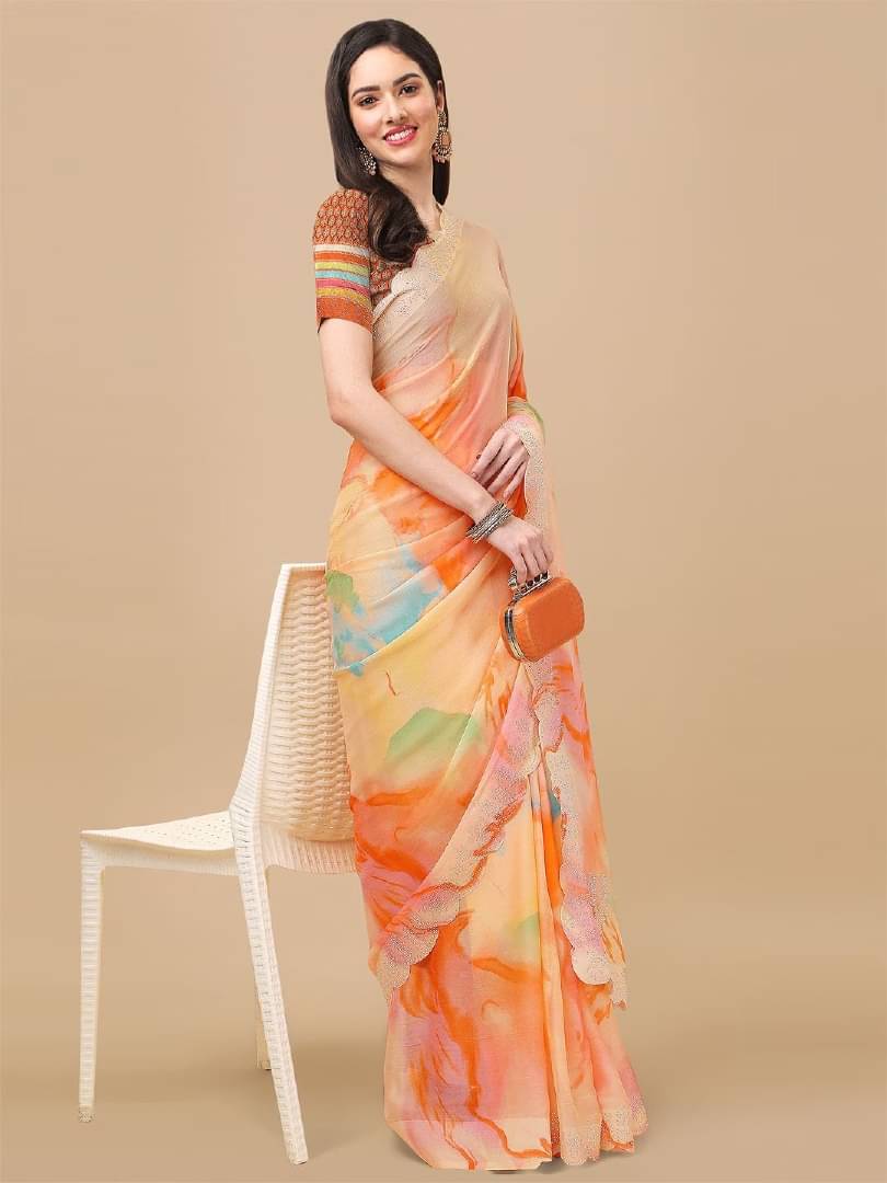     			Shree Sai Enterprise Chiffon Printed Regular Saree With Stitched Blouse ( Orange )