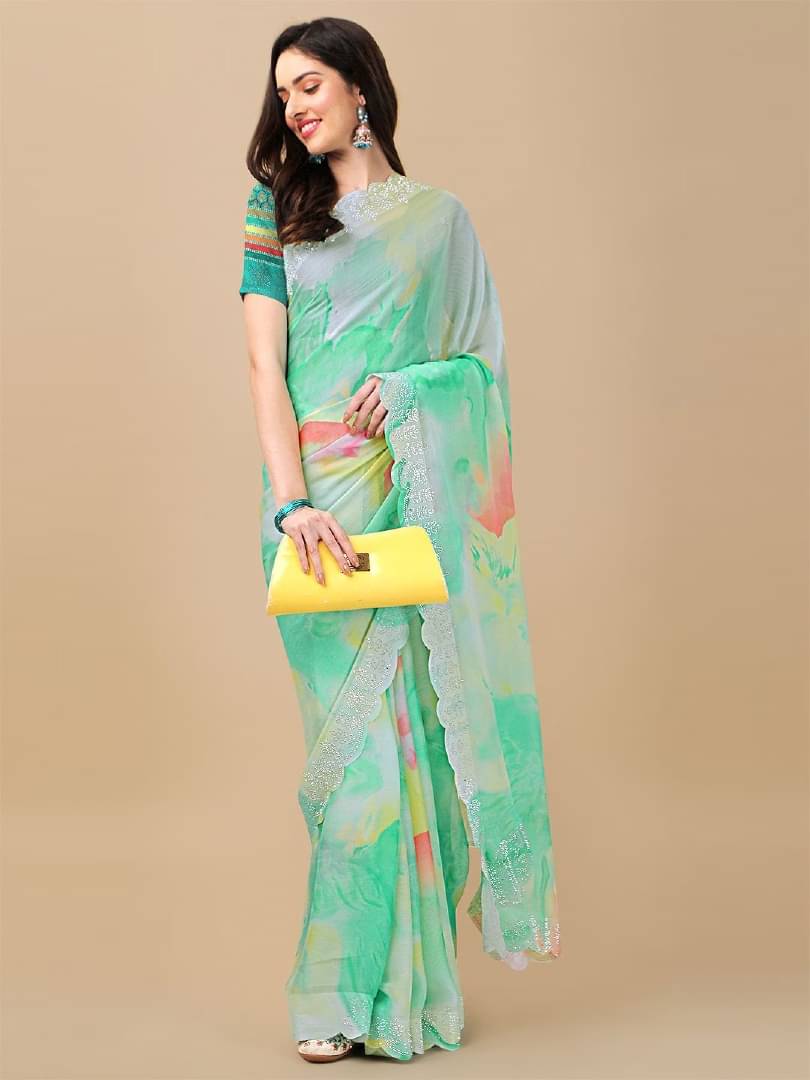     			Shree Sai Enterprise Chiffon Printed Regular Saree With Stitched Blouse ( Rama )