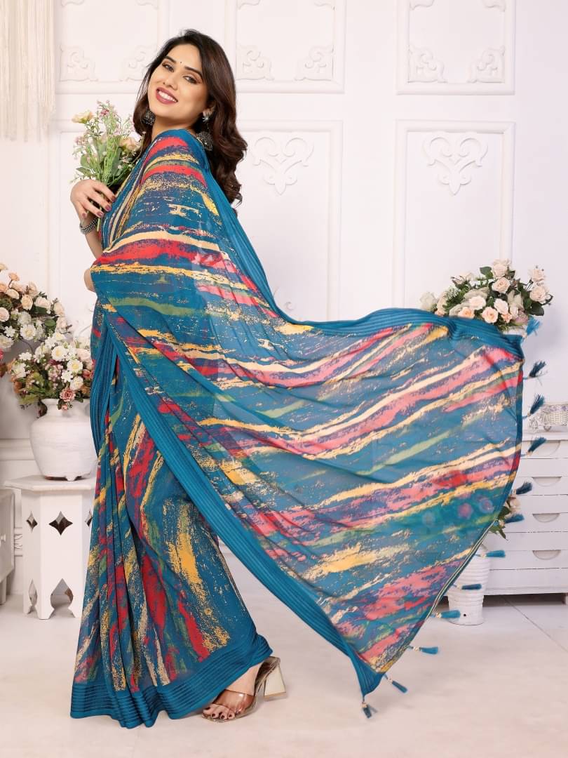     			Shree Sai Enterprise Georgette Printed Regular Saree With Stitched Blouse ( Rani )