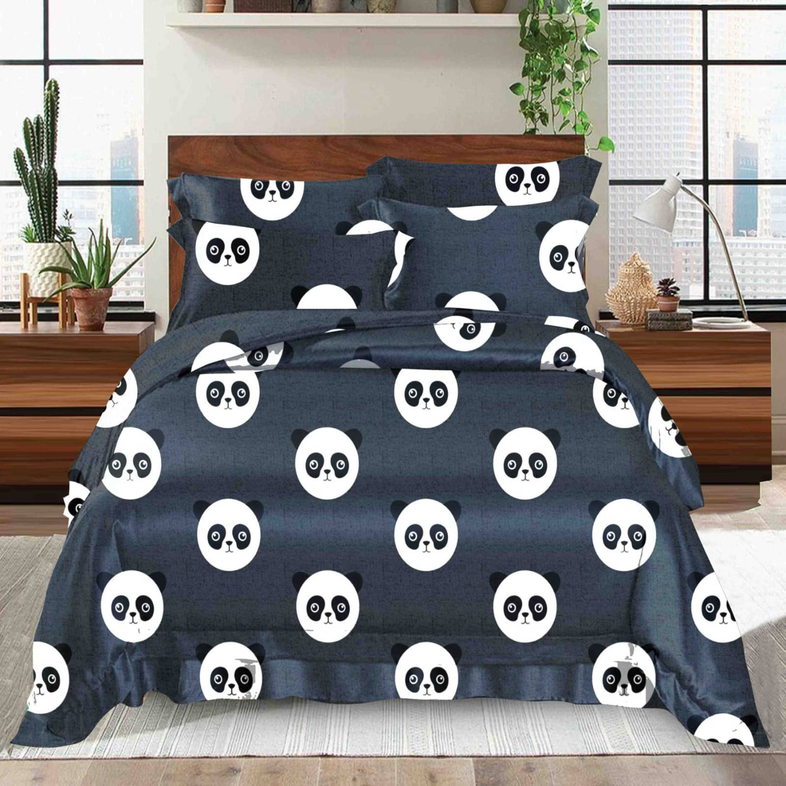     			Sky Tex Glace Cotton 1 Double Bedsheet with 2 Pillow Covers ( Black )