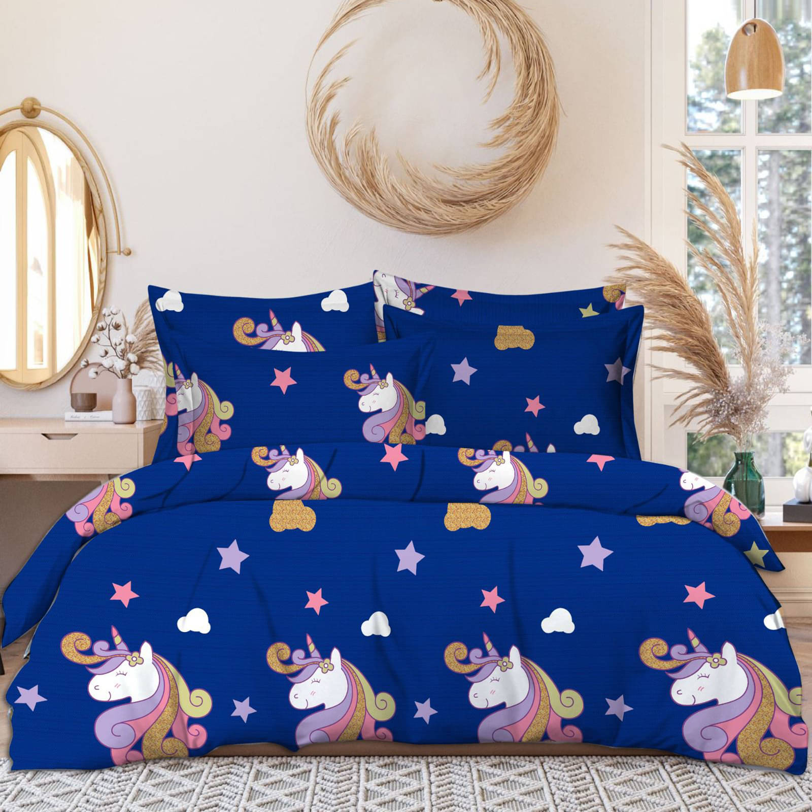 Sky Tex Glace Cotton 1 Double Bedsheet with 2 Pillow Covers ( Blue )     			Sky Tex Glace Cotton 1 Double Bedsheet with 2 Pillow Covers ( Blue )