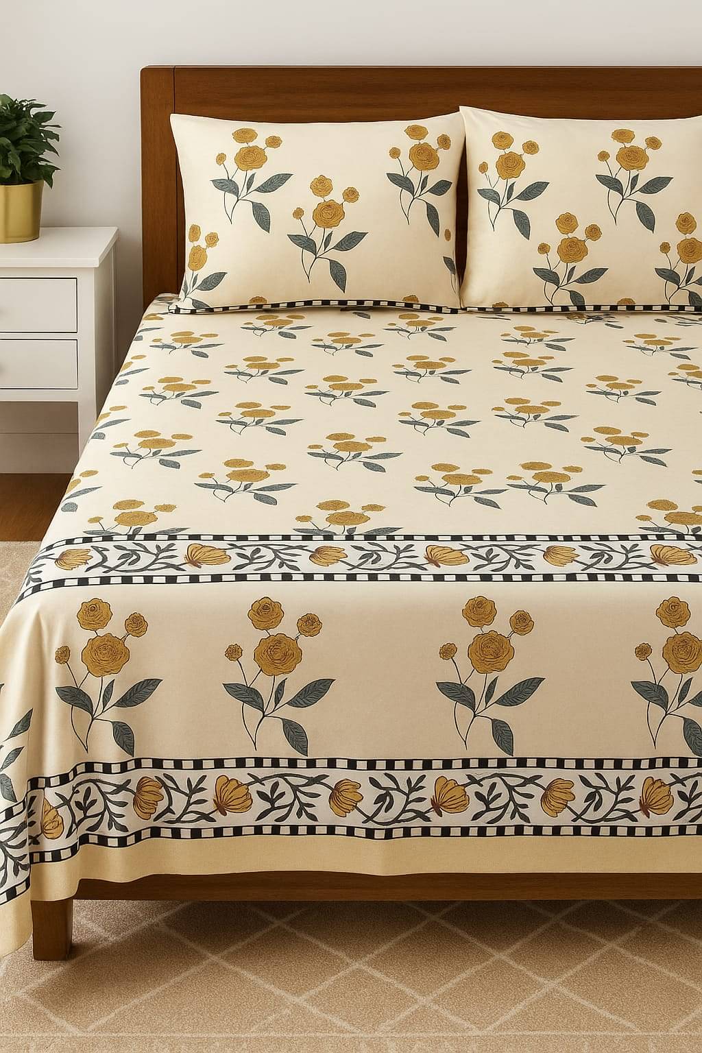     			Sky Tex Glace Cotton 1 Double Queen Bedsheet with 2 Pillow Covers ( Beige )
