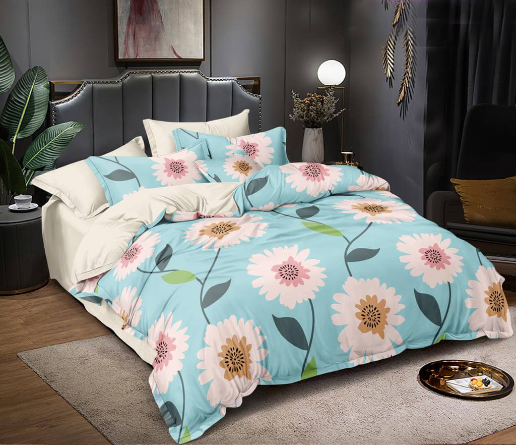     			Sky Tex Glace Cotton 1 Double Queen Bedsheet with 2 Pillow Covers ( Light Blue )
