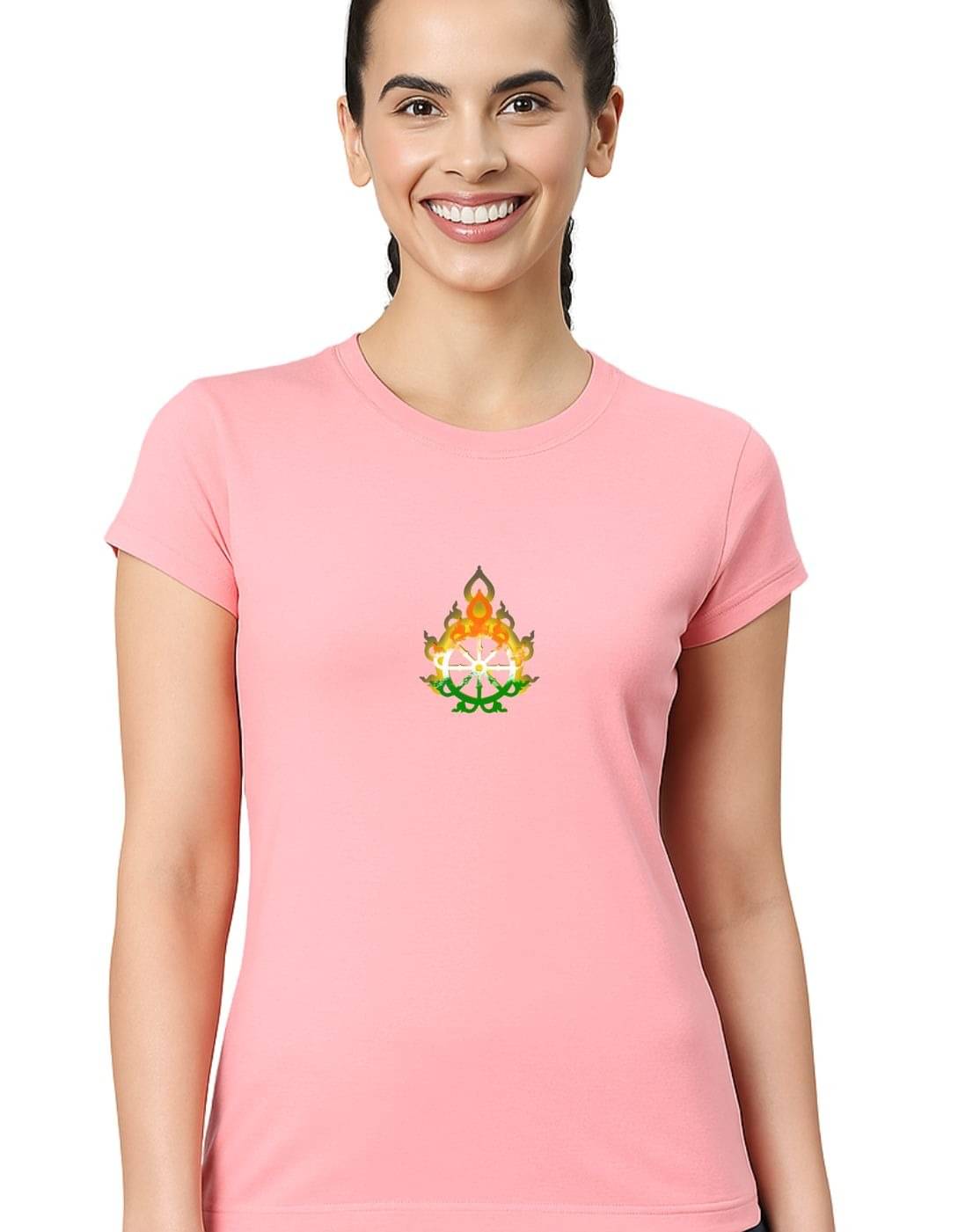     			TREERANGA Women Cotton Printed Regular Fit Round Neck T-Shirt ( Peach )