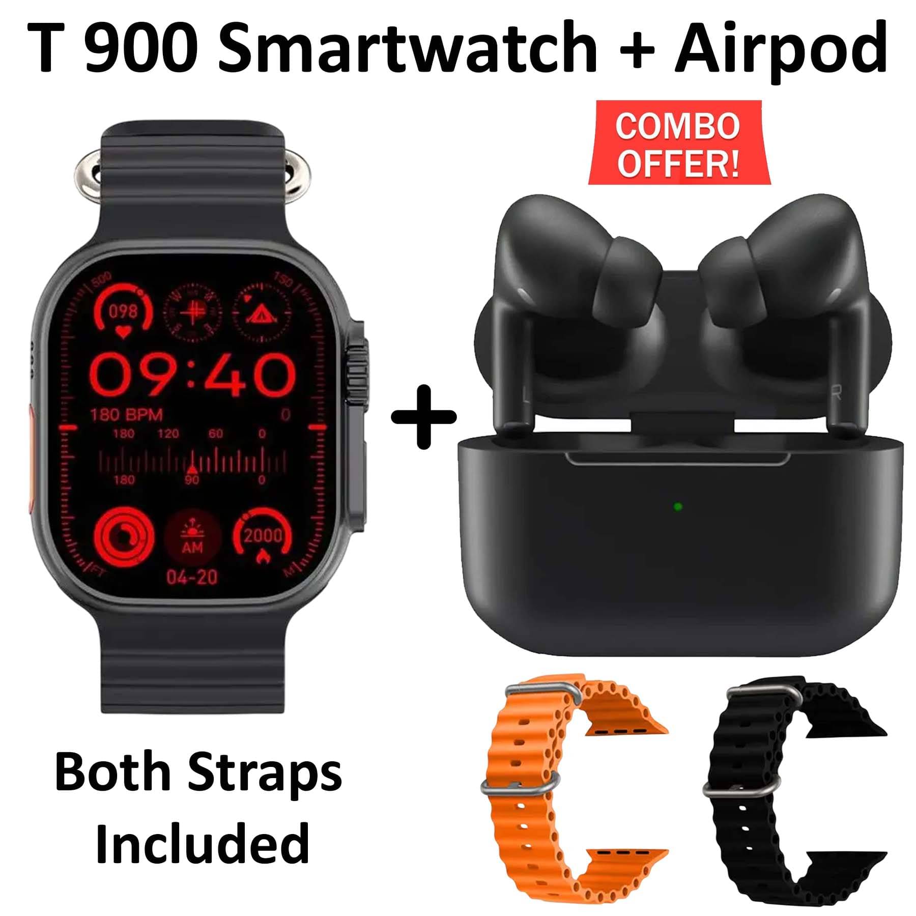 U7 T900 Ultra Smart Watch 2.09" HD Display, Campatible for Android & IOS - Bluetooth Call, Heart Rate Monitor, SpO2 Monitor with Tws Earbuds Black U7 T900 Ultra Smart Watch 2.09" HD Display, Campatible for Android & IOS - Bluetooth Call, Heart Rate Monitor, SpO2 Monitor with Tws Earbuds Black