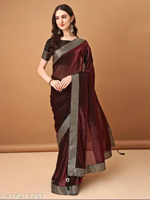     			VRAGI Art Silk Embellished Regular Saree With Unstitched Blouse Piece ( Maroon )
