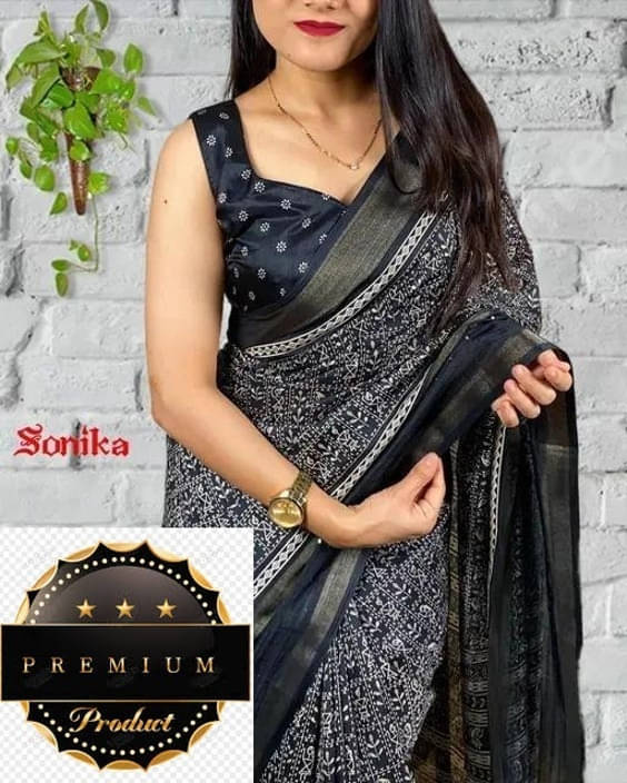 VRAGI Art Silk Printed Regular Saree With Unstitched Blouse Piece ( Black ) VRAGI Art Silk Printed Regular Saree With Unstitched Blouse Piece ( Black )