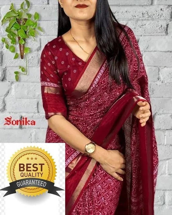 VRAGI Art Silk Printed Regular Saree With Unstitched Blouse Piece ( Maroon ) VRAGI Art Silk Printed Regular Saree With Unstitched Blouse Piece ( Maroon )