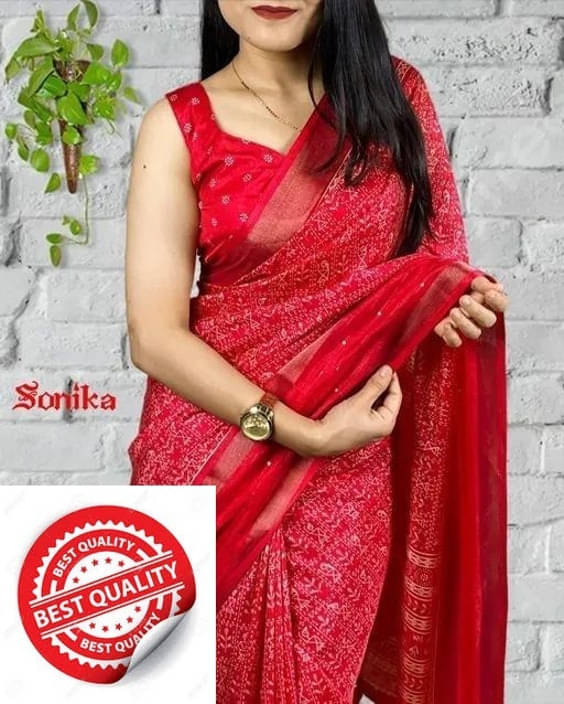 VRAGI Art Silk Printed Regular Saree With Unstitched Blouse Piece ( Red ) VRAGI Art Silk Printed Regular Saree With Unstitched Blouse Piece ( Red )