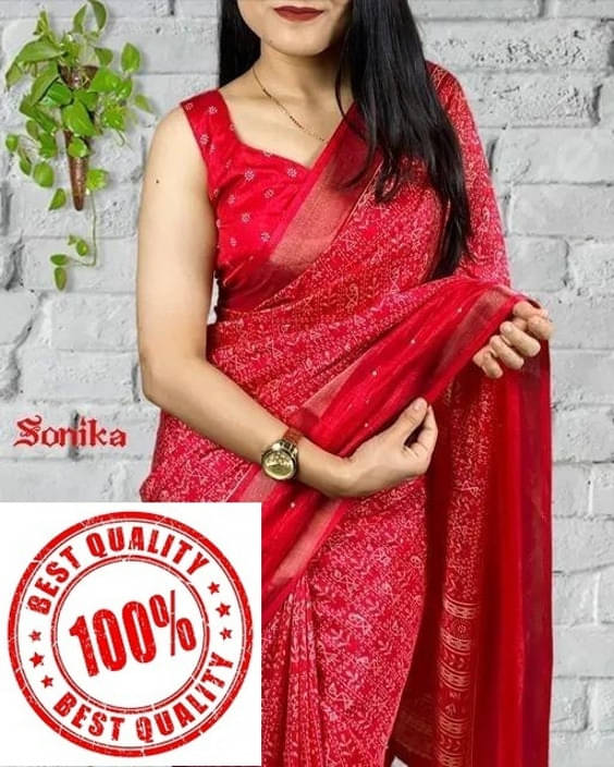     			VRAGI Art Silk Printed Regular Saree With Unstitched Blouse Piece ( Red )