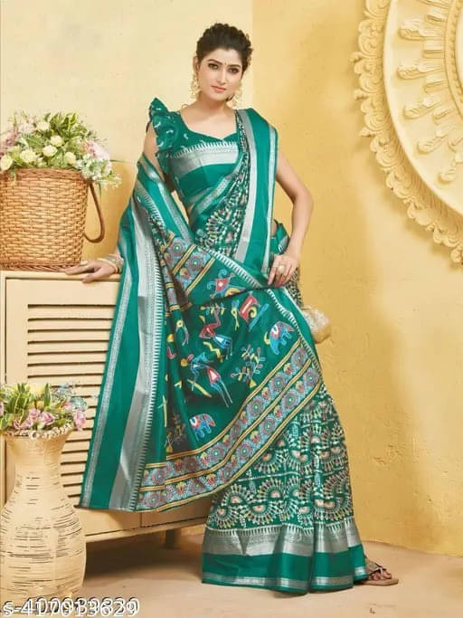 VRAGI Art Silk Printed Regular Saree With Unstitched Blouse Piece ( Light Blue )     			VRAGI Art Silk Printed Regular Saree With Unstitched Blouse Piece ( Light Blue )