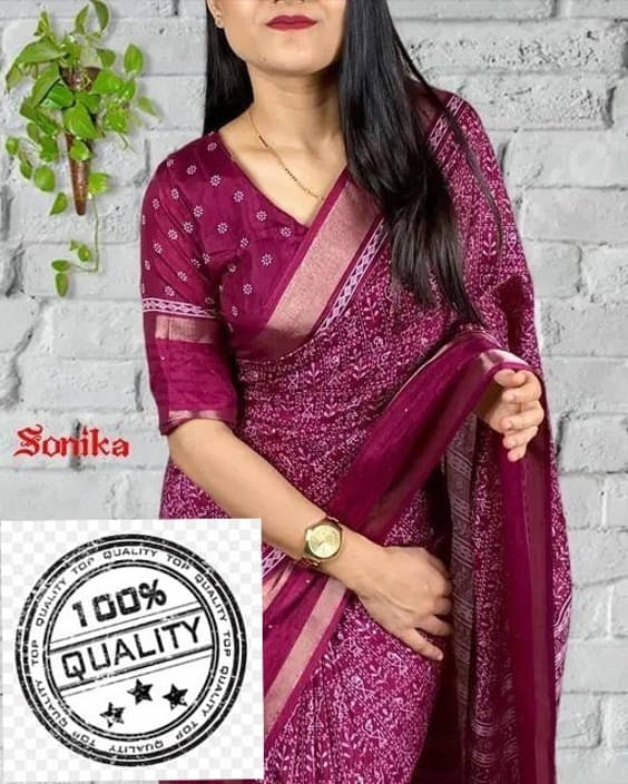     			VRAGI Art Silk Printed Regular Saree With Unstitched Blouse Piece ( Purple )