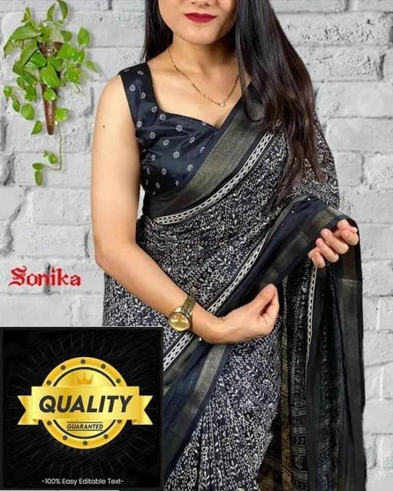 VRAGI Art Silk Printed Regular Saree With Unstitched Blouse Piece ( Black ) VRAGI Art Silk Printed Regular Saree With Unstitched Blouse Piece ( Black )
