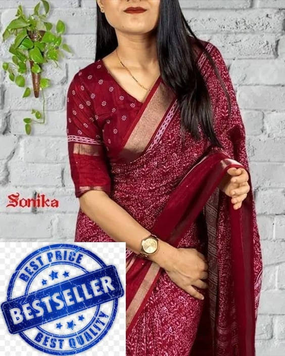     			VRAGI Art Silk Printed Regular Saree With Unstitched Blouse Piece ( Maroon )