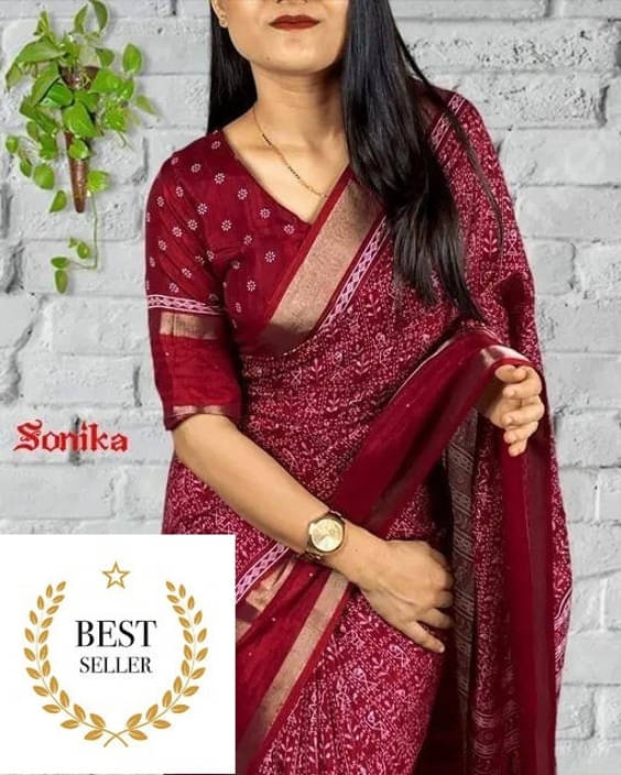 VRAGI Art Silk Printed Regular Saree With Unstitched Blouse Piece ( Maroon ) VRAGI Art Silk Printed Regular Saree With Unstitched Blouse Piece ( Maroon )