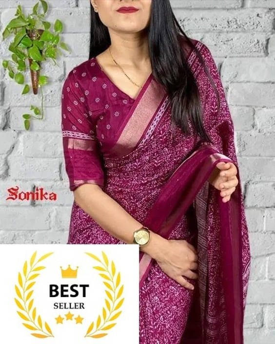 VRAGI Art Silk Printed Regular Saree With Unstitched Blouse Piece ( Purple ) VRAGI Art Silk Printed Regular Saree With Unstitched Blouse Piece ( Purple )