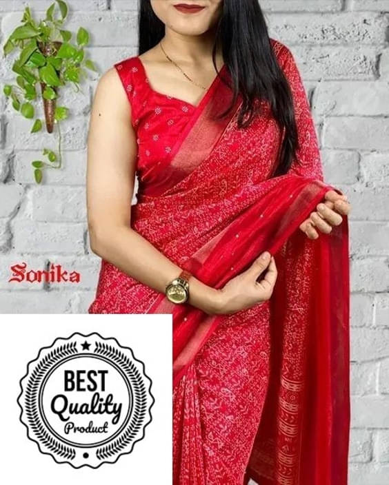     			VRAGI Art Silk Printed Regular Saree With Unstitched Blouse Piece ( Red )