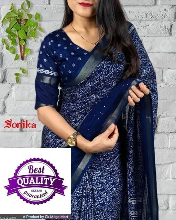     			VRAGI Art Silk Printed Regular Saree With Unstitched Blouse Piece ( Navy Blue )