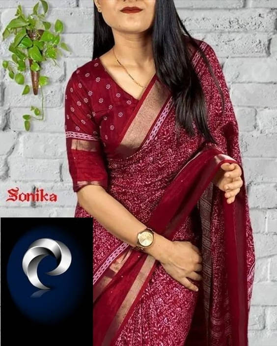     			VRAGI Art Silk Printed Regular Saree With Unstitched Blouse Piece ( Maroon )