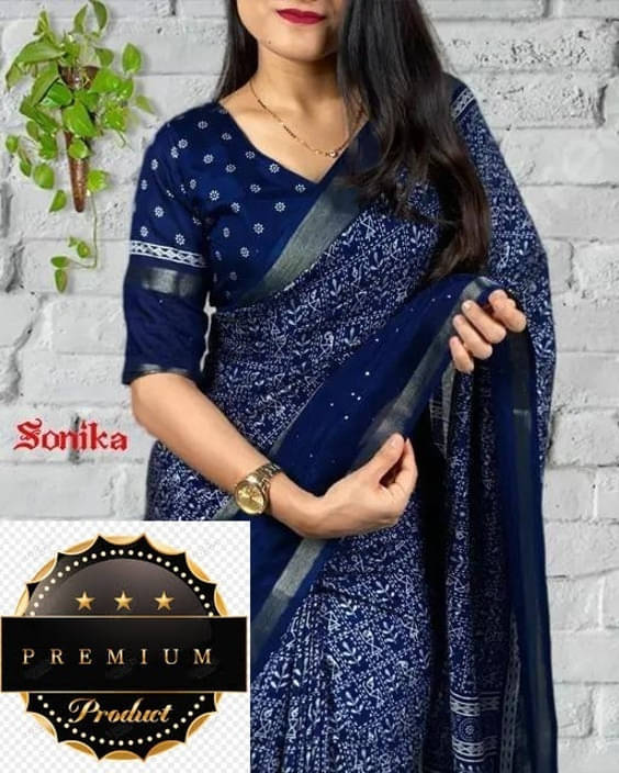 VRAGI Art Silk Printed Regular Saree With Unstitched Blouse Piece ( Navy Blue )     			VRAGI Art Silk Printed Regular Saree With Unstitched Blouse Piece ( Navy Blue )