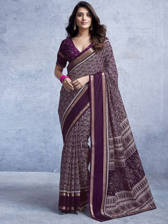 VRAGI Art Silk Printed Regular Saree With Unstitched Blouse Piece ( Purple ) VRAGI Art Silk Printed Regular Saree With Unstitched Blouse Piece ( Purple )