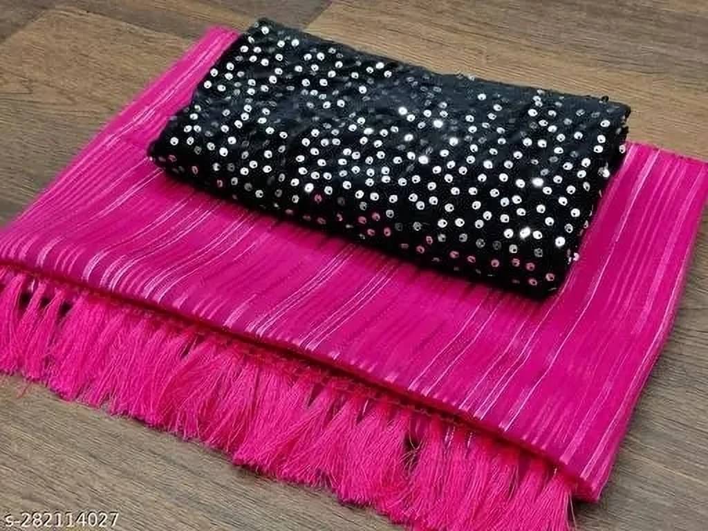     			VRAGI Art Silk Striped Regular Saree With Unstitched Blouse Piece ( Pink )