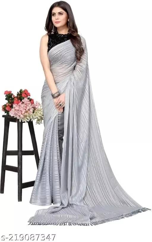    			VRAGI Art Silk Striped Regular Saree With Unstitched Blouse Piece ( Grey )