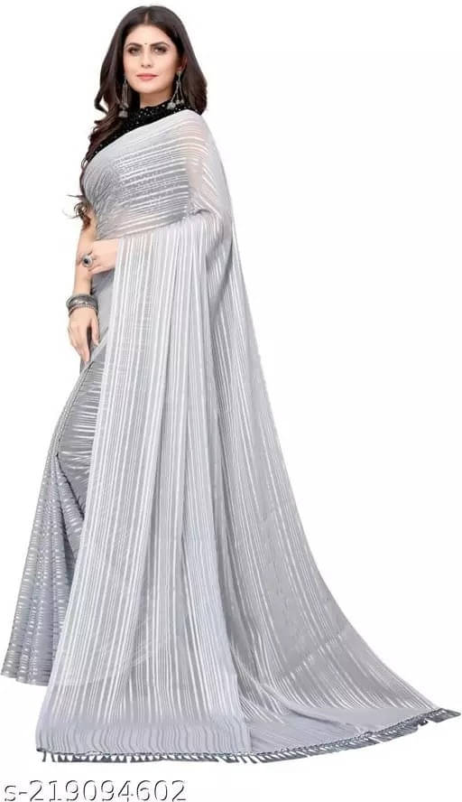 VRAGI Art Silk Striped Regular Saree With Unstitched Blouse Piece ( Grey ) VRAGI Art Silk Striped Regular Saree With Unstitched Blouse Piece ( Grey )