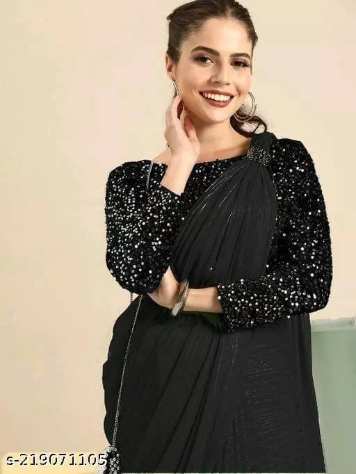 VRAGI Art Silk Striped Regular Saree With Unstitched Blouse Piece ( Black ) VRAGI Art Silk Striped Regular Saree With Unstitched Blouse Piece ( Black )