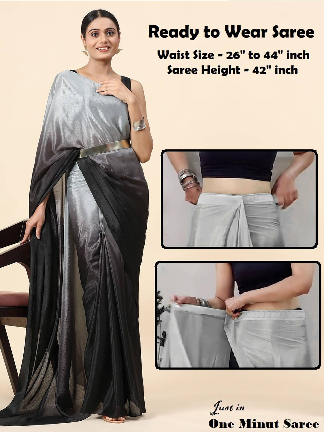     			VRAGI Chiffon Dyed Regular Saree With Unstitched Blouse Piece ( Grey )