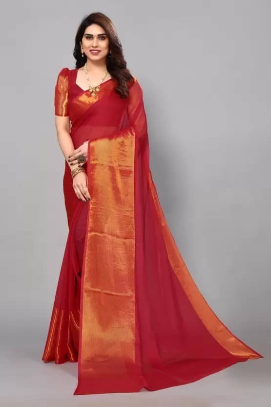 VRAGI Chiffon Embellished Regular Saree With Unstitched Blouse Piece ( Maroon ) VRAGI Chiffon Embellished Regular Saree With Unstitched Blouse Piece ( Maroon )