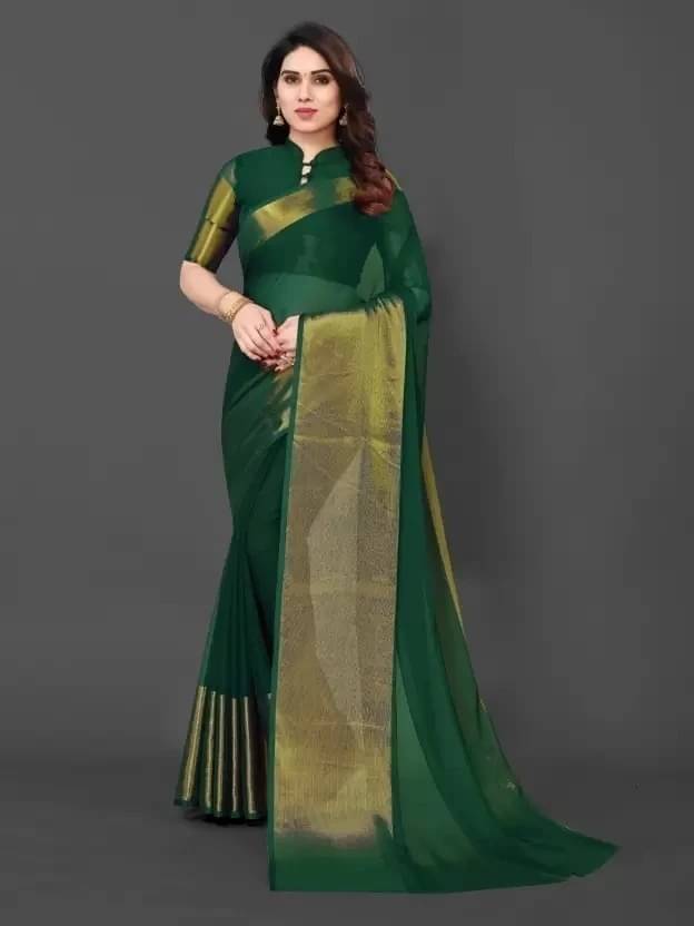     			VRAGI Chiffon Embellished Regular Saree With Unstitched Blouse Piece ( Green )